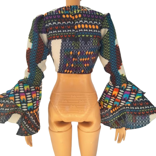 NECKLINE TIE-UP SHIRT WITH GEOMETRIC PRINT