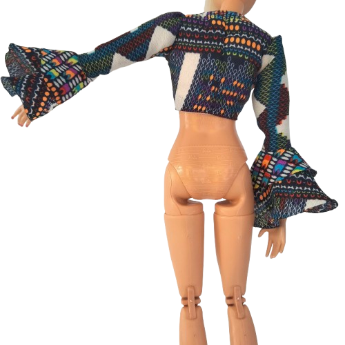 NECKLINE TIE-UP SHIRT WITH GEOMETRIC PRINT