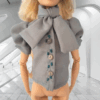 Short Sleeve Puffed Shirt With Buttons And Bow Collar