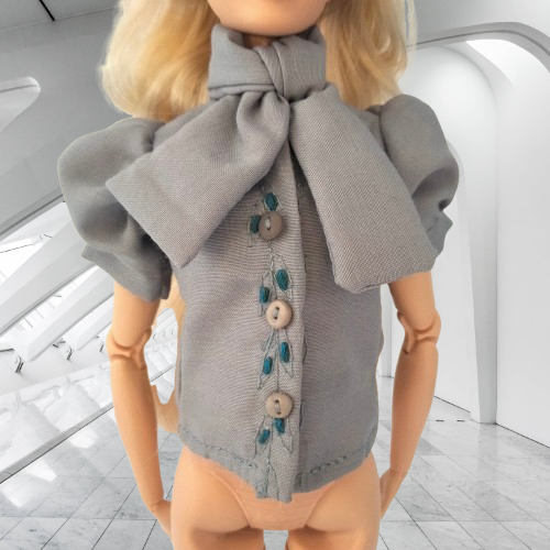 Short Sleeve Puffed Shirt With Buttons And Bow Collar