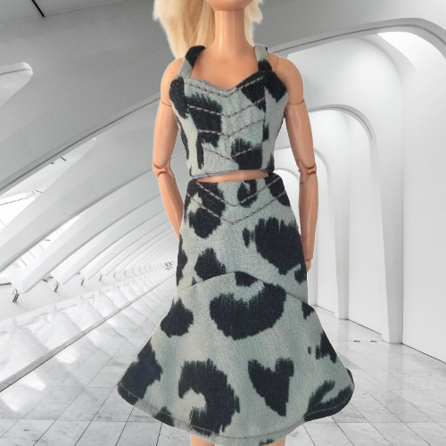 Animal Print Top and Skirt Set with Stitching Detail