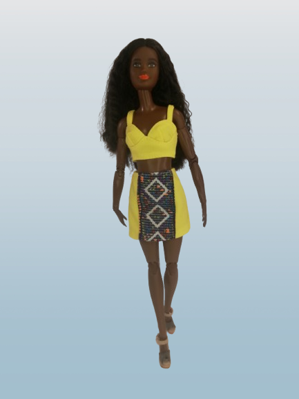 Yellow skirt And Top Set With Geometric Print Detail On The Skirt