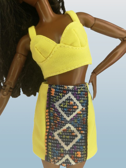 Yellow skirt And Top Set With Geometric Print Detail On The Skirt