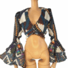 NECKLINE TIE-UP SHIRT WITH GEOMETRIC PRINT