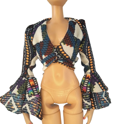 NECKLINE TIE-UP SHIRT WITH GEOMETRIC PRINT