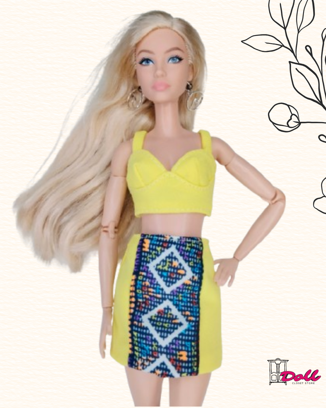 Yellow skirt And Top Set With Geometric Print Detail On The Skirt