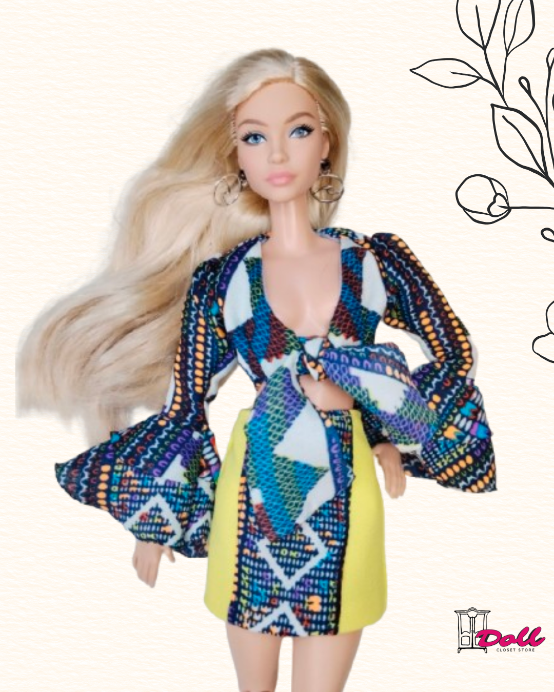NECKLINE TIE-UP SHIRT WITH GEOMETRIC PRINT